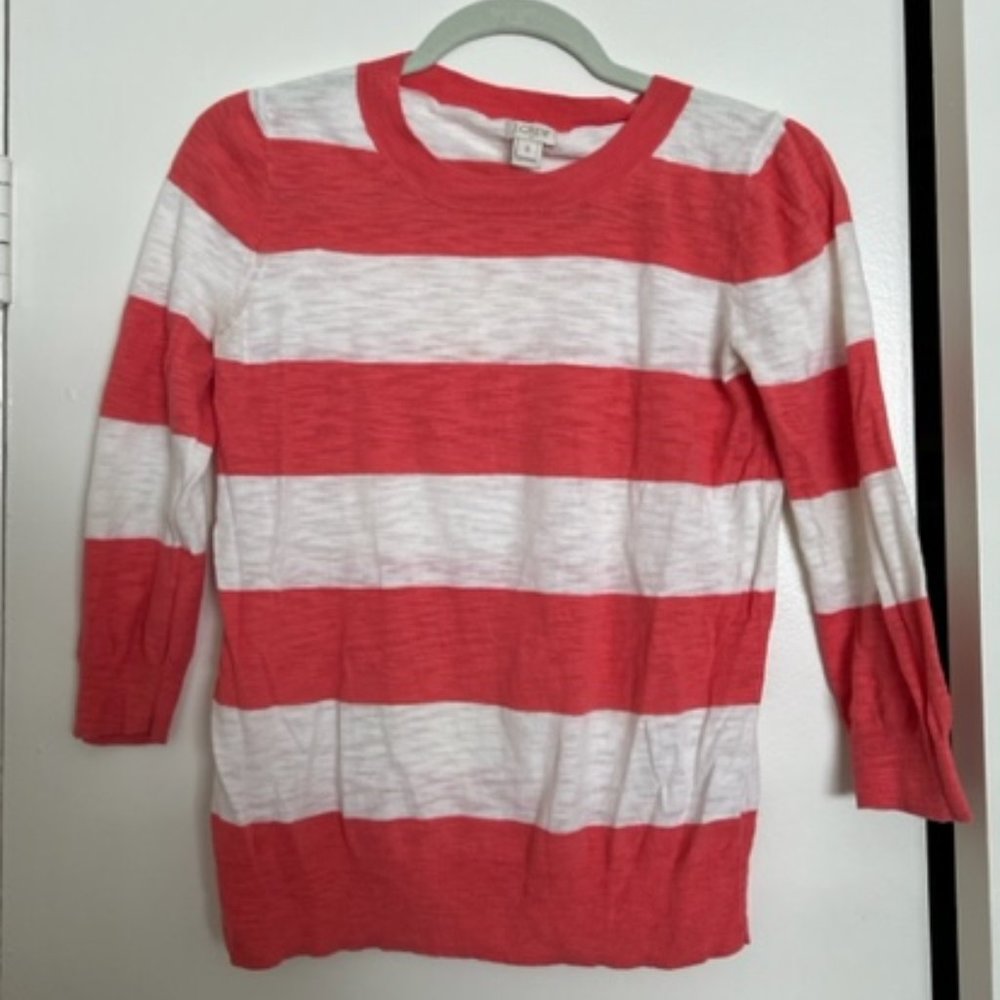 J Crew Pink & White Sweater Sz SM VALENTINES DAY